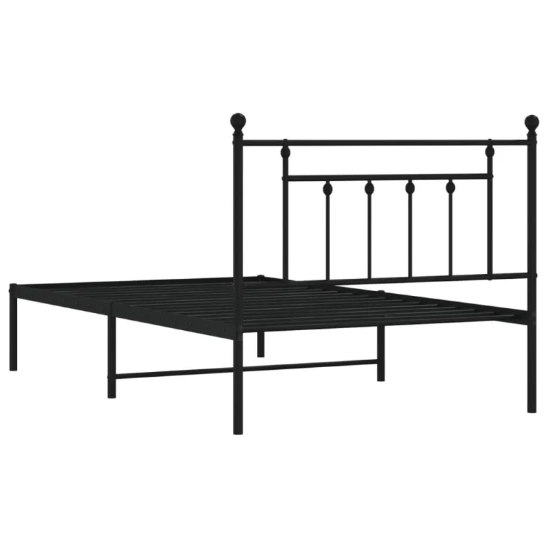 Metalinis lovos rėmas su galvūgaliu, juodos spalvos, 107x203cm