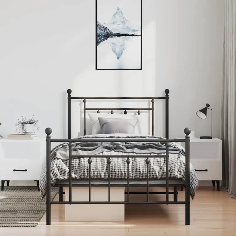 Lovos rėmas su galvūgaliu/kojūgaliu, juodas, 100x190cm, metalas