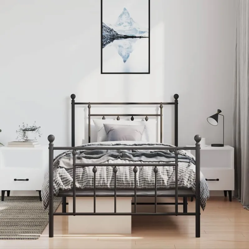 Lovos rėmas su galvūgaliu/kojūgaliu, juodas, 100x200cm, metalas