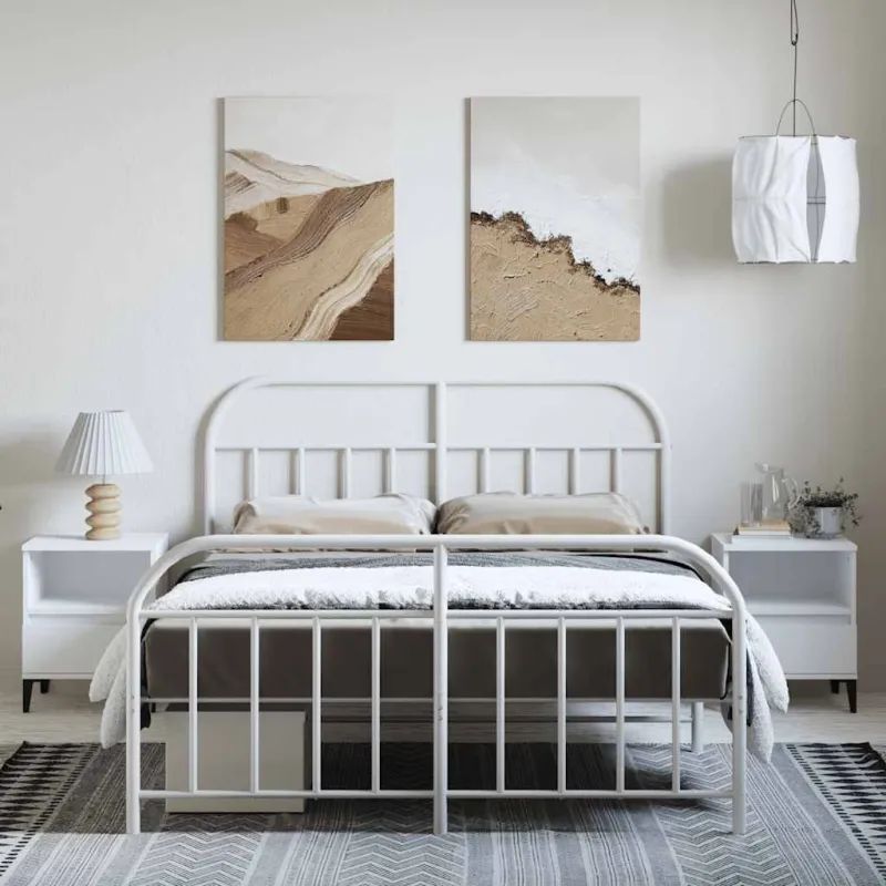 Lovos rėmas su galvūgaliu/kojūgaliu, baltas, 135x190cm, metalas