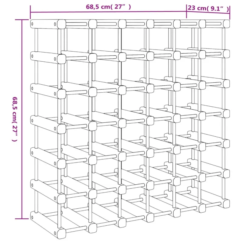 Vyno laikiklis 42 buteliams, 68,5x23x68,5cm, pušies masyvas