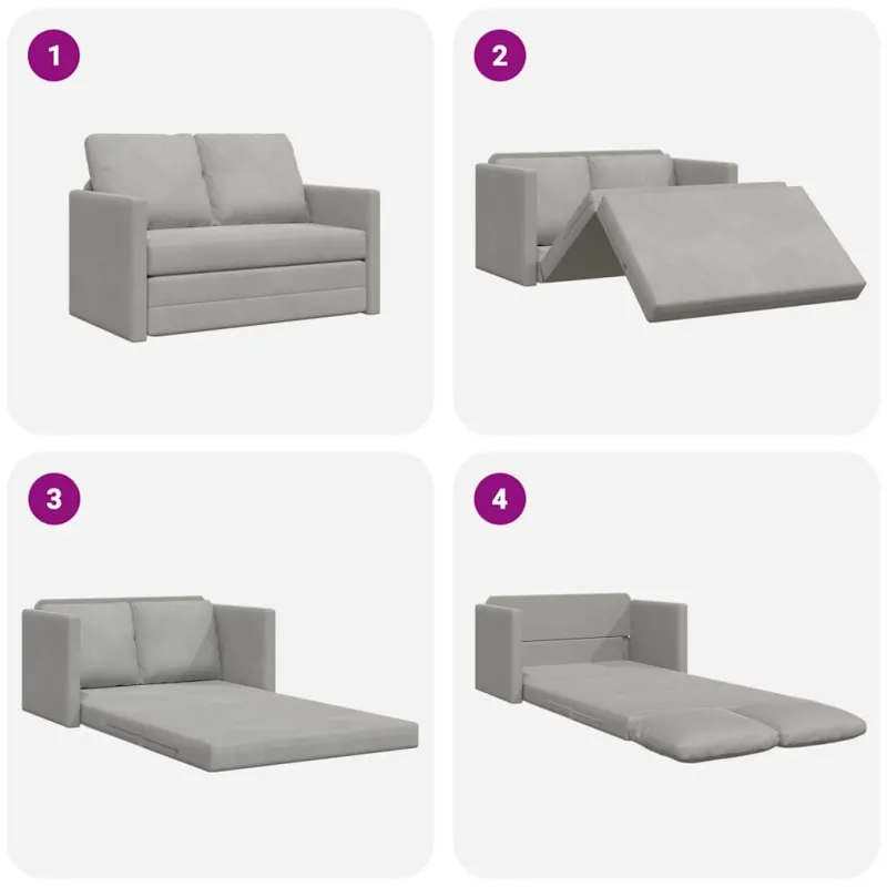 Grindų sofa-lova, 2-1, šviesiai pilka, 122x204x55cm, aksomas