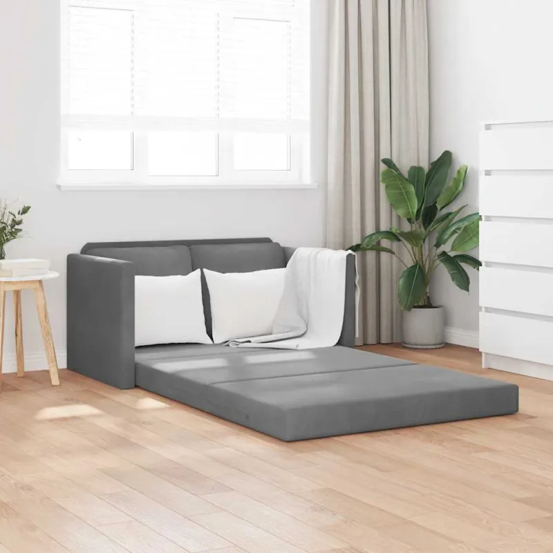 Grindų sofa-lova, 2-1, tamsiai pilka, 122x204x55cm, aksomas