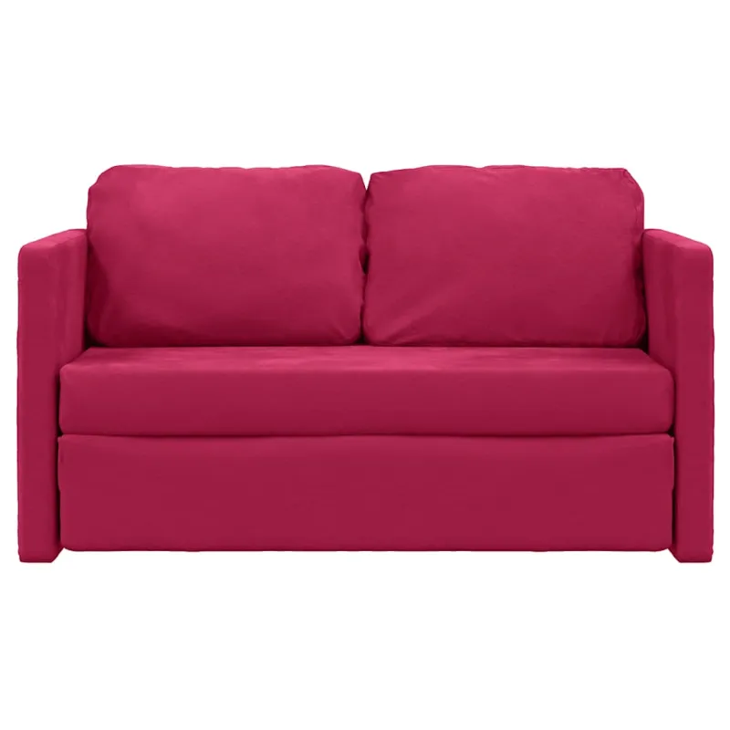 Grindų sofa-lova, 2-1, raudonojo vyno, 122x204x55cm, aksomas
