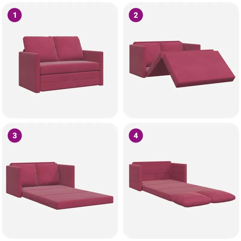 Grindų sofa-lova, 2-1, raudonojo vyno, 122x204x55cm, aksomas