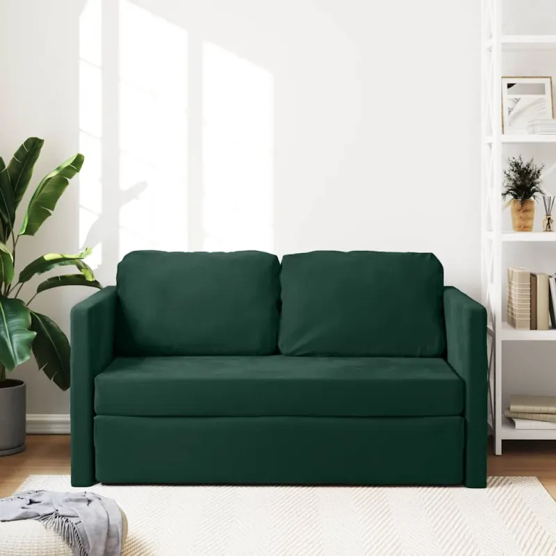 Grindų sofa-lova, 2-1, tamsiai žalia, 122x204x55cm, aksomas