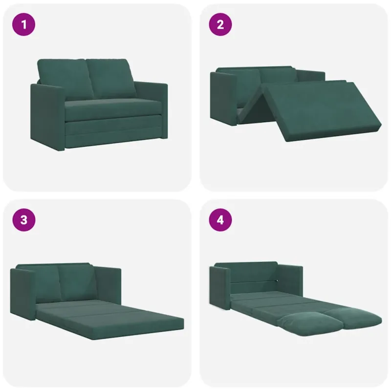 Grindų sofa-lova, 2-1, tamsiai žalia, 122x204x55cm, aksomas