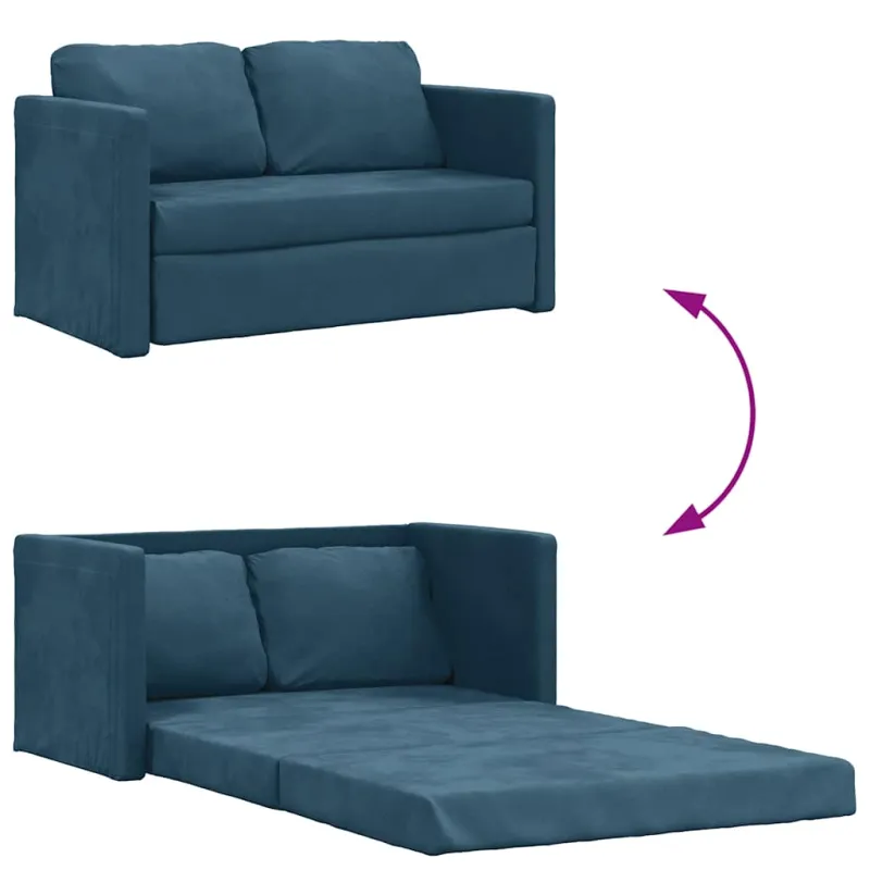 Grindų sofa-lova, 2-1, mėlynos spalvos, 122x204x55cm, aksomas