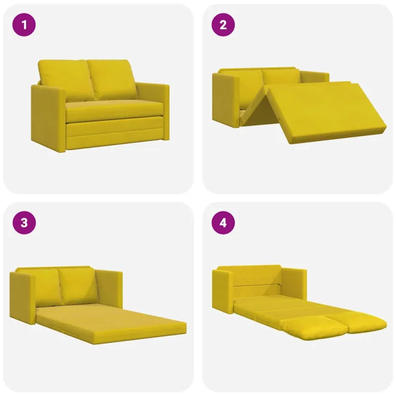 Grindų sofa-lova, 2-1, tamsiai geltona, 122x204x55cm, aksomas