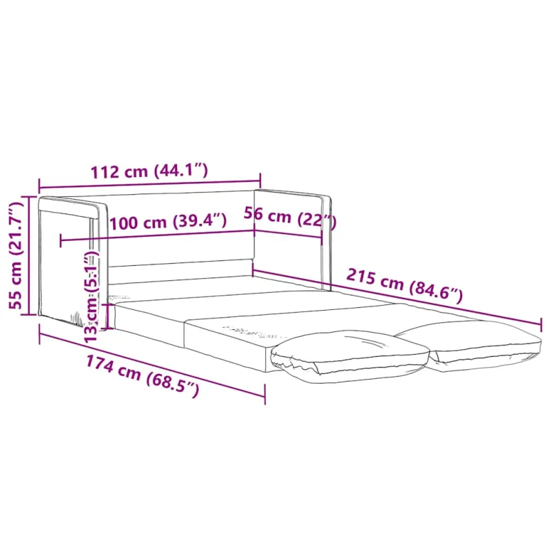 Grindų sofa-lova, 2-1, tamsiai pilka, 112x174x55cm, audinys