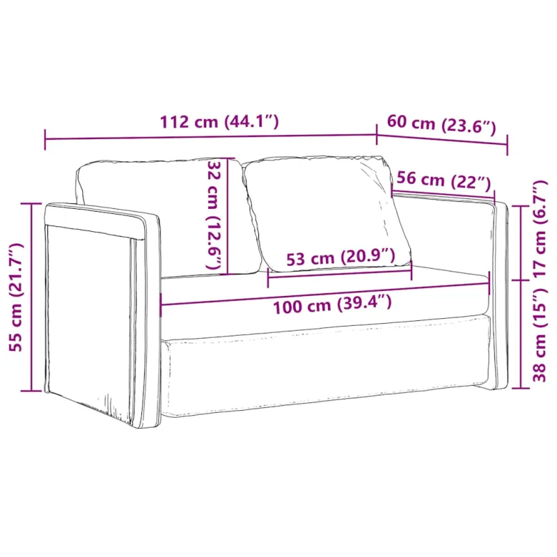 Grindų sofa-lova, 2-1, juodos spalvos, 112x174x55cm, audinys
