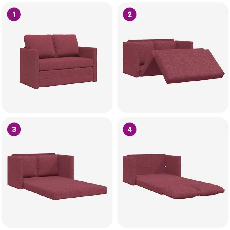 Grindų sofa-lova, 2-1, raudonojo vyno, 112x174x55cm, audinys