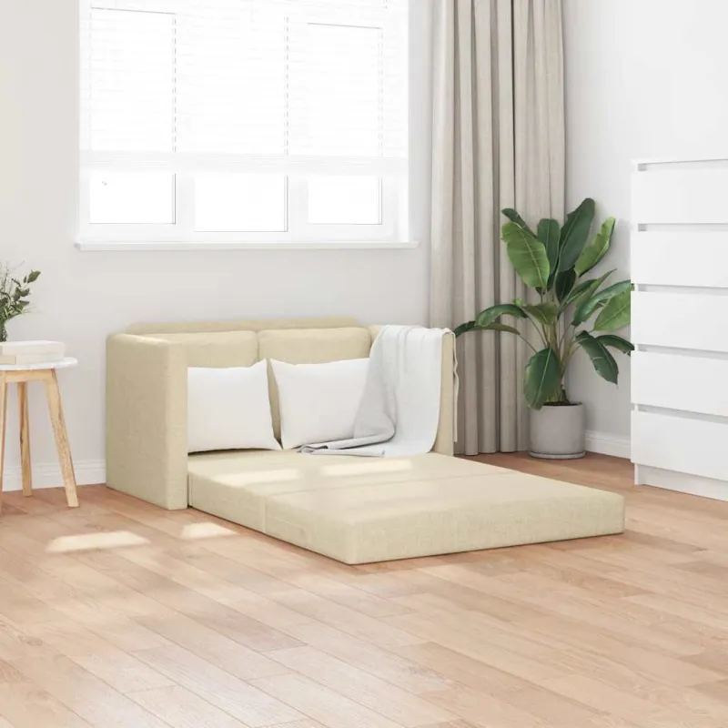 Grindų sofa-lova, 2-1, kreminės spalvos, 112x174x55cm, audinys