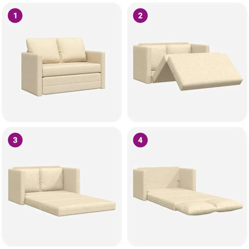 Grindų sofa-lova, 2-1, kreminės spalvos, 112x174x55cm, audinys