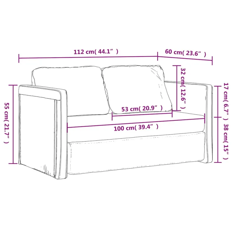 Grindų sofa-lova, 2-1, kreminės spalvos, 112x174x55cm, audinys