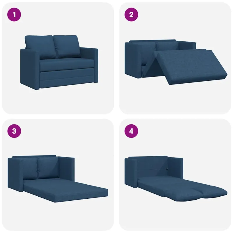 Grindų sofa-lova, 2-1, mėlynos spalvos, 112x174x55cm, audinys