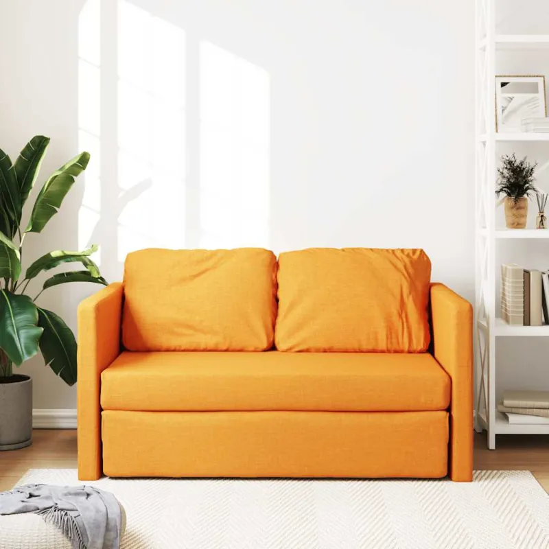Grindų sofa-lova, 2-1, tamsiai geltona, 112x174x55cm, audinys
