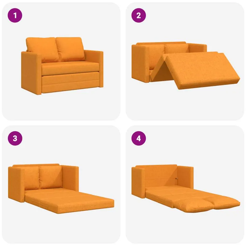 Grindų sofa-lova, 2-1, tamsiai geltona, 112x174x55cm, audinys