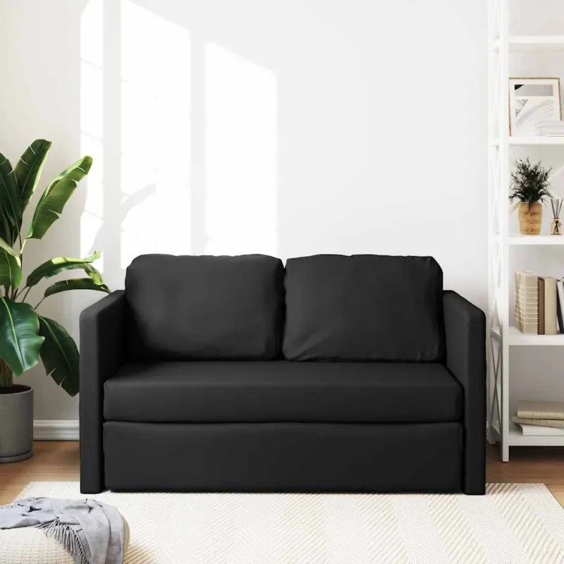 Grindų sofa-lova, 2-1, juoda, 112x174x55cm, dirbtinė oda