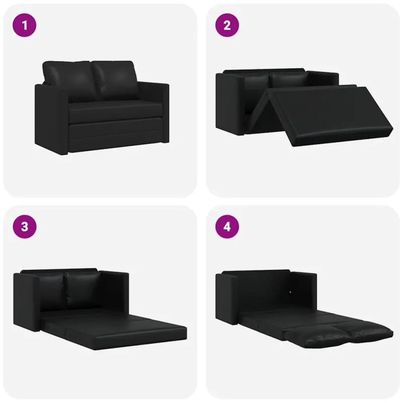 Grindų sofa-lova, 2-1, juoda, 112x174x55cm, dirbtinė oda