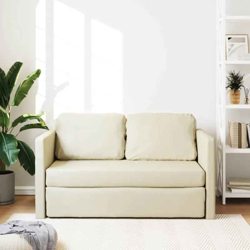 Grindų sofa-lova, 2-1, kreminė, 112x174x55cm, dirbtinė oda