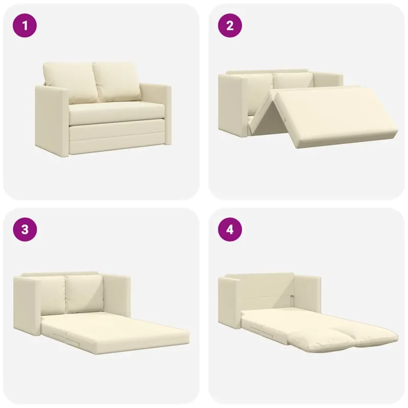 Grindų sofa-lova, 2-1, kreminė, 112x174x55cm, dirbtinė oda