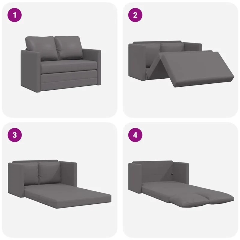 Grindų sofa-lova, 2-1, pilka, 112x174x55cm, dirbtinė oda
