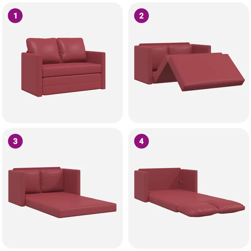 Grindų sofa-lova, 2-1, vyno, 112x174x55cm, dirbtinė oda