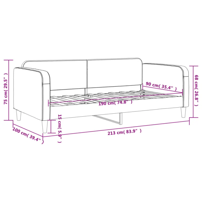 Sofa, tamsiai pilkos spalvos, 90x190cm, audinys