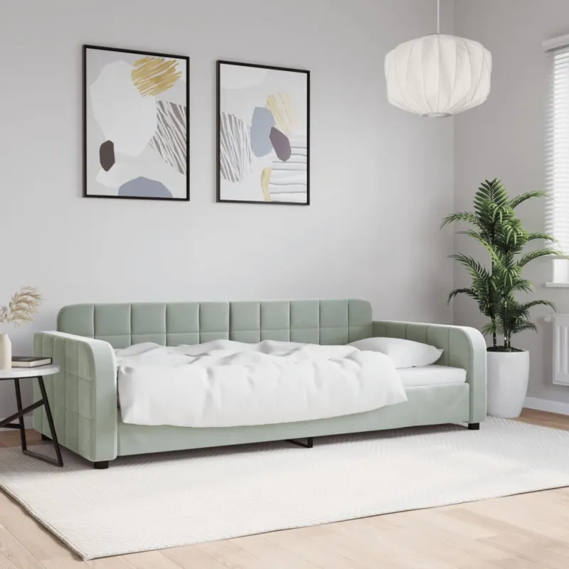 Sofa, šviesiai pilkos spalvos, 90x200cm, aksomas