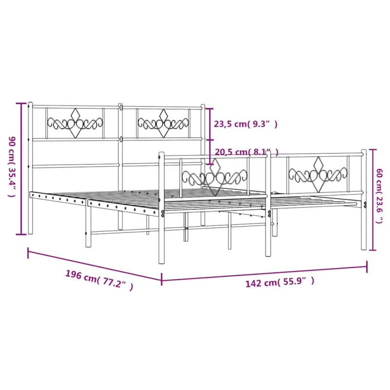 Lovos rėmas su galvūgaliu/kojūgaliu, juodas, 135x190cm, metalas