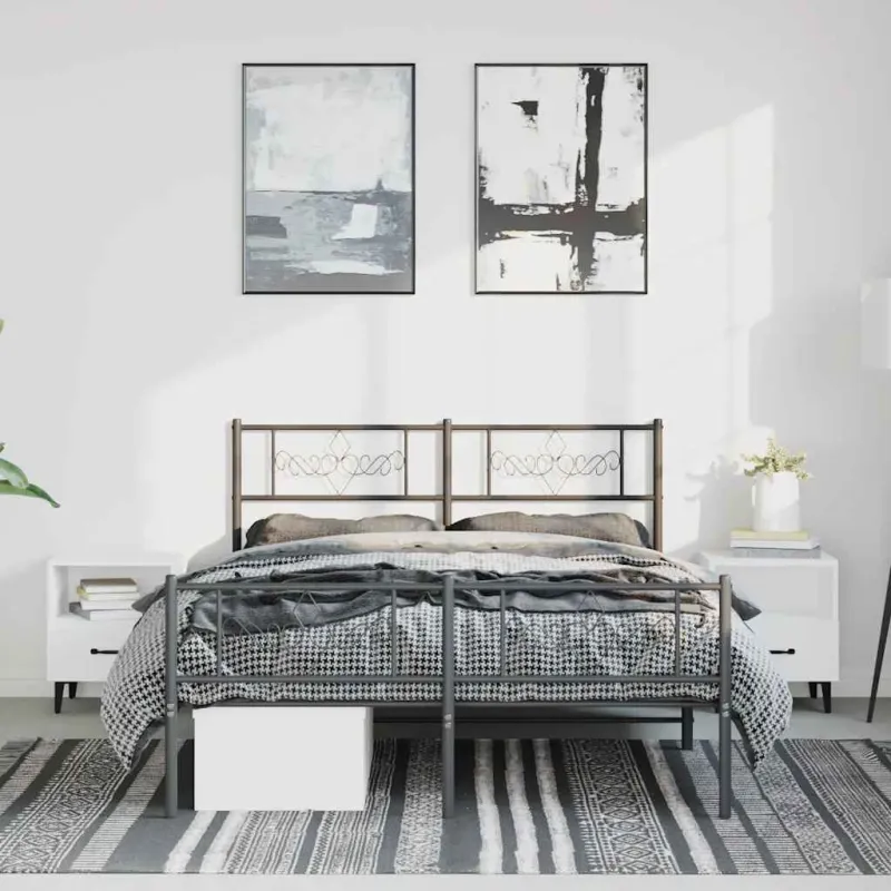 Lovos rėmas su galvūgaliu/kojūgaliu, juodas, 150x200cm, metalas