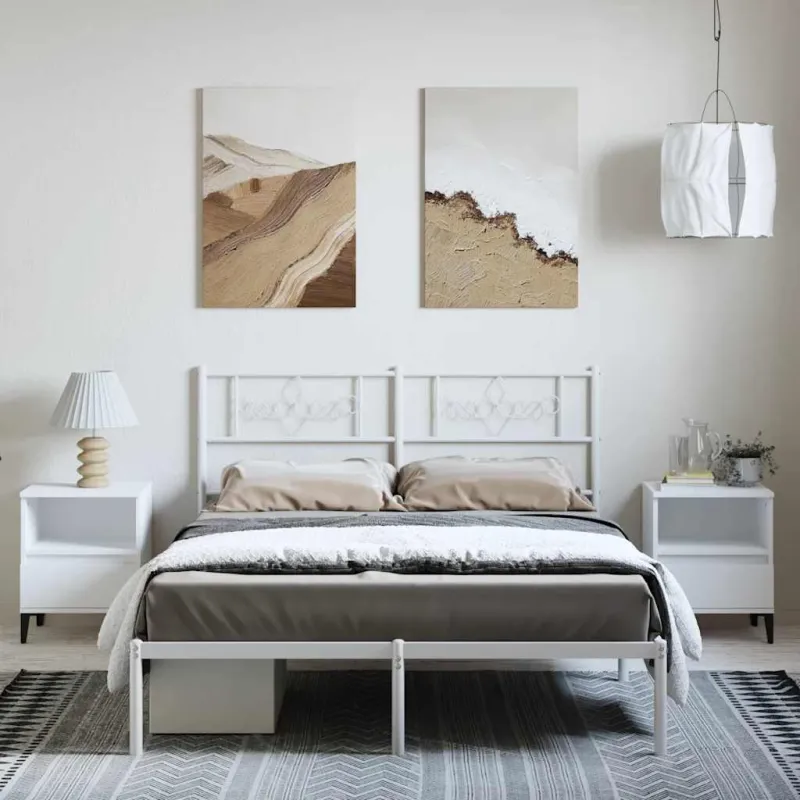 Metalinis lovos rėmas su galvūgaliu, baltos spalvos, 135x190cm