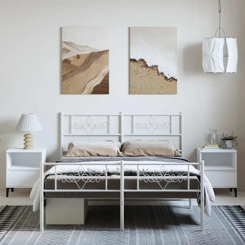 Lovos rėmas su galvūgaliu/kojūgaliu, baltas, 135x190cm, metalas