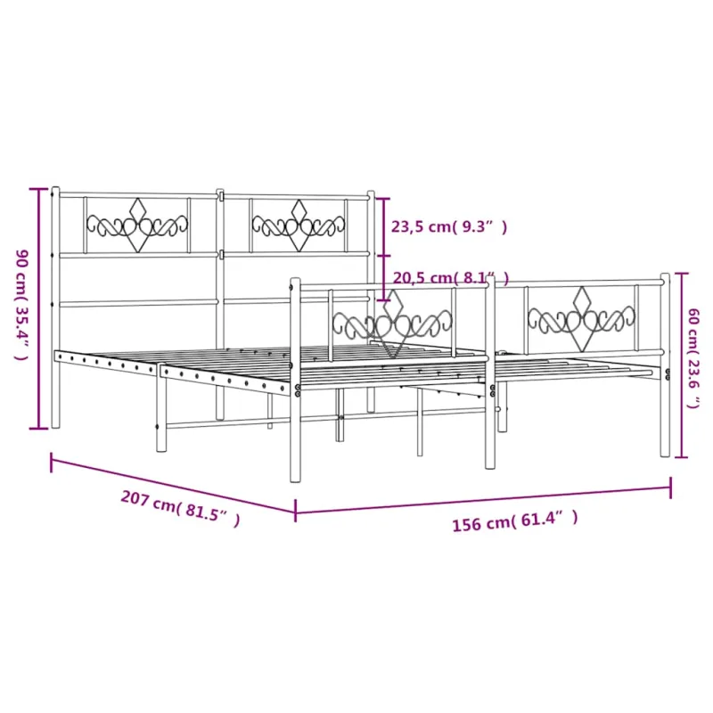 Lovos rėmas su galvūgaliu/kojūgaliu, baltas, 150x200cm, metalas