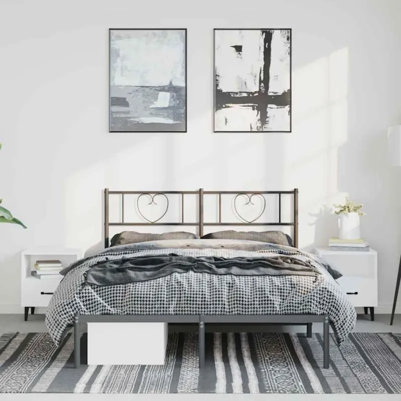 Metalinis lovos rėmas su galvūgaliu, juodos spalvos, 135x190cm