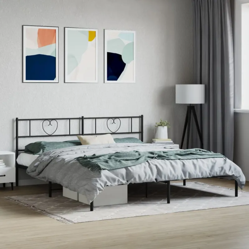 Metalinis lovos rėmas su galvūgaliu, juodos spalvos, 200x200cm