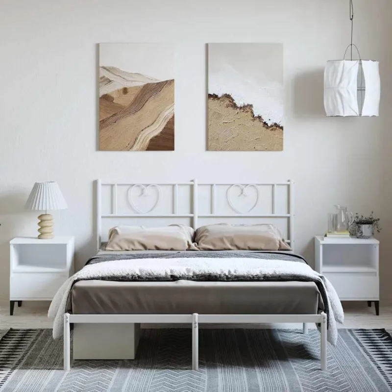 Metalinis lovos rėmas su galvūgaliu, baltos spalvos, 135x190cm