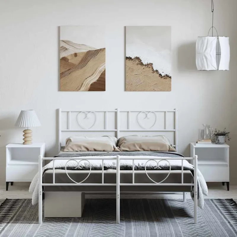 Lovos rėmas su galvūgaliu/kojūgaliu, baltas, 135x190cm, metalas