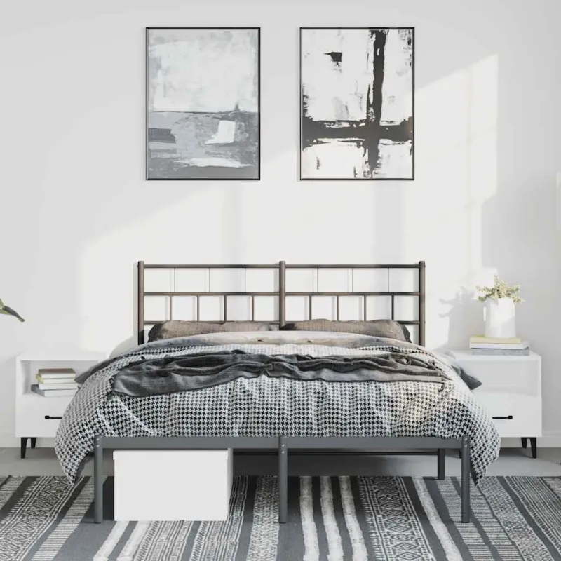 Metalinis lovos rėmas su galvūgaliu, juodos spalvos, 135x190cm