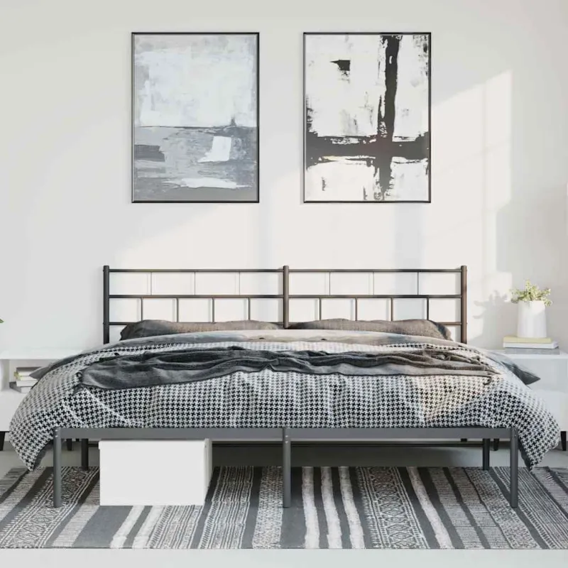 Metalinis lovos rėmas su galvūgaliu, juodos spalvos, 183x213cm