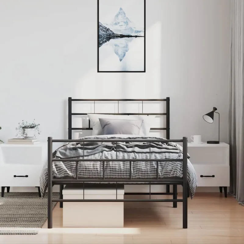 Lovos rėmas su galvūgaliu/kojūgaliu, juodas, 100x200cm, metalas