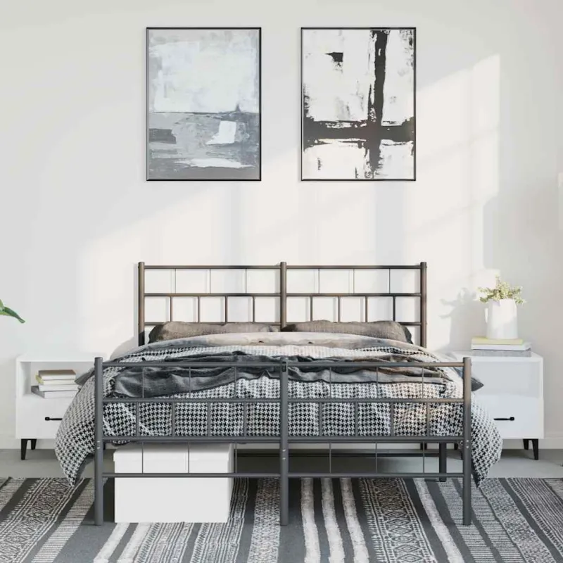 Lovos rėmas su galvūgaliu/kojūgaliu, juodas, 150x200cm, metalas