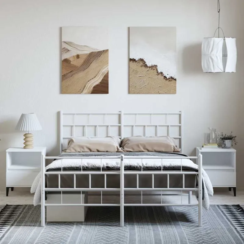 Lovos rėmas su galvūgaliu/kojūgaliu, baltas, 135x190cm, metalas