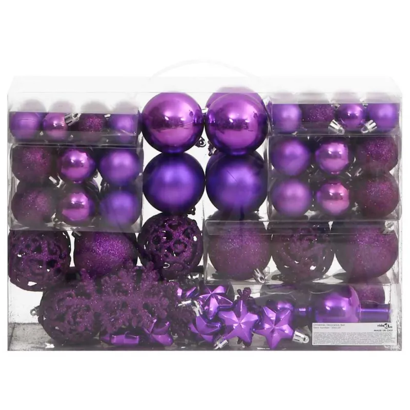 Kalėdinių žaisliukų rinkinys, 111vnt., violetinis, polistirenas