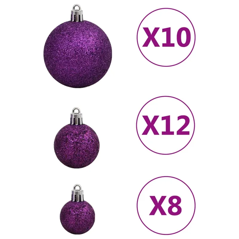 Kalėdinių žaisliukų rinkinys, 111vnt., violetinis, polistirenas