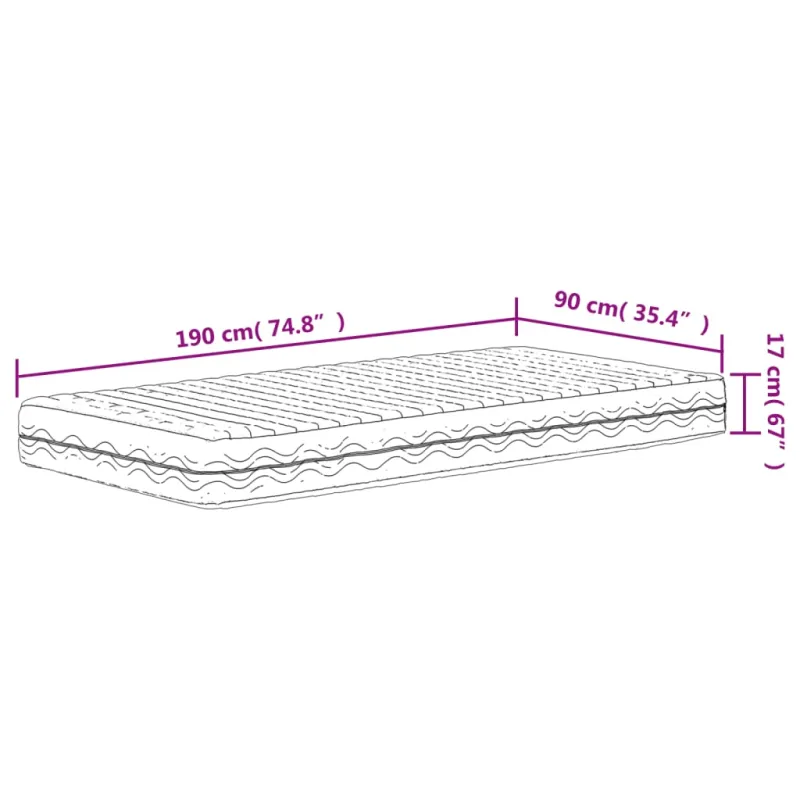 Poroloninis čiužinys, baltos spalvos, 90x190cm, H2/H3 kietumo