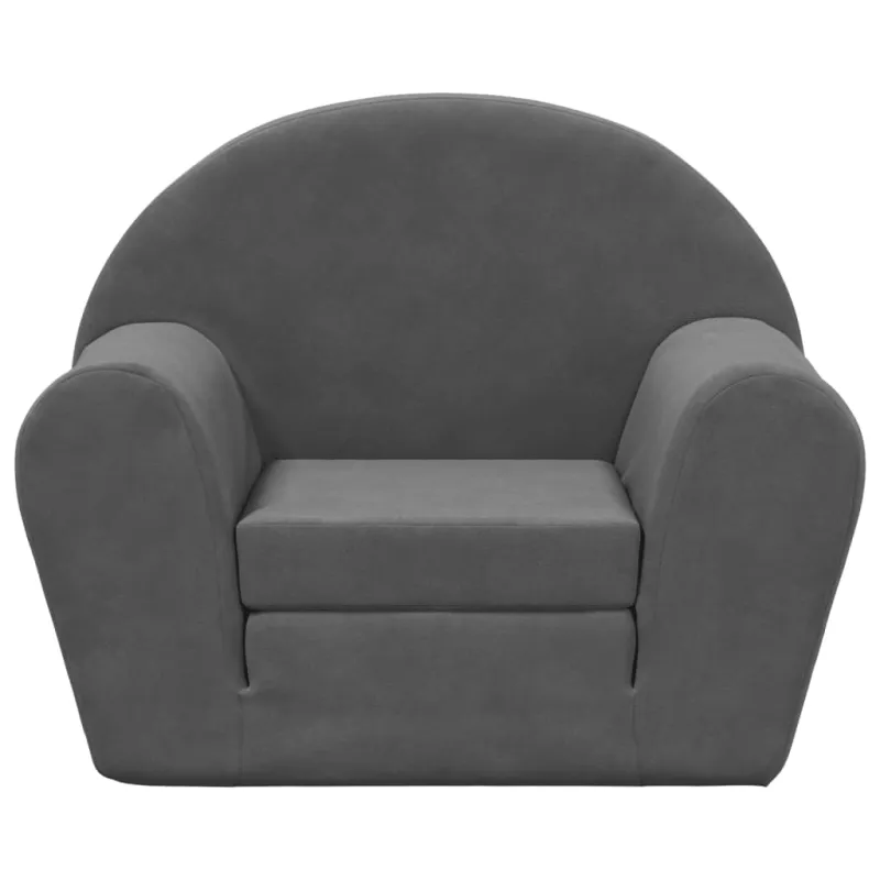 Vaikiška sofa-lova, antracito spalvos, minkštas pliušas