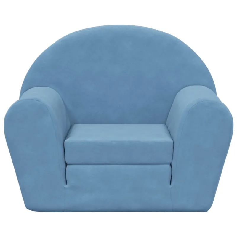 Vaikiška sofa-lova, mėlynos spalvos, minkštas pliušas