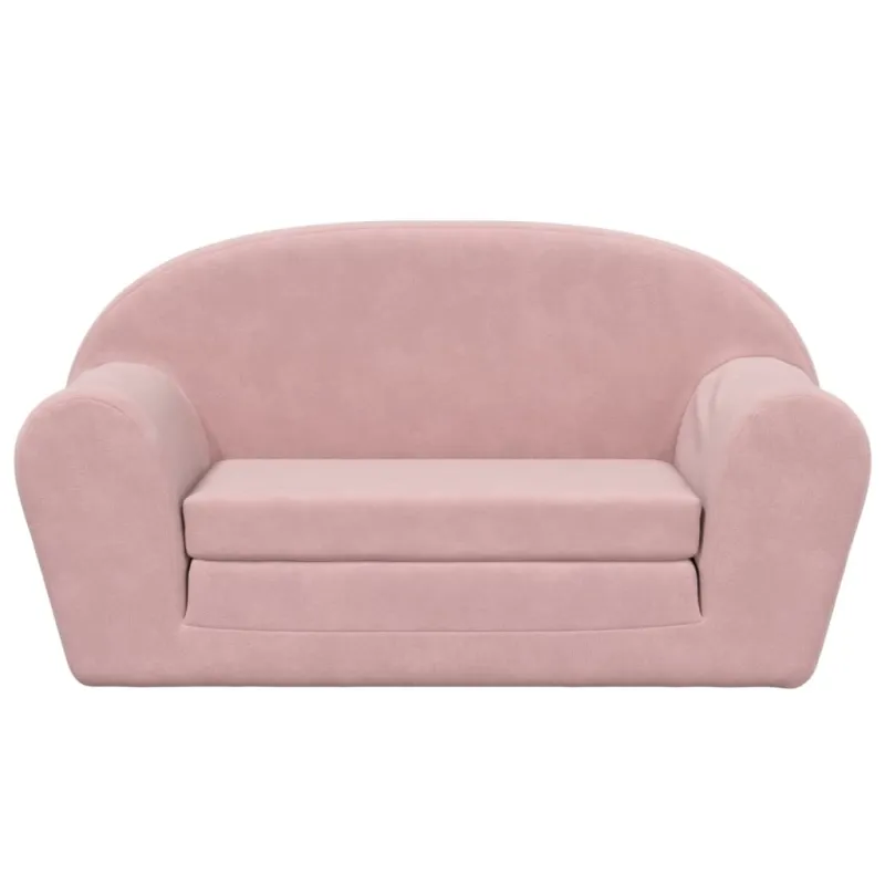Vaikiška dvivietė sofa-lova, rožinės spalvos, minkštas pliušas